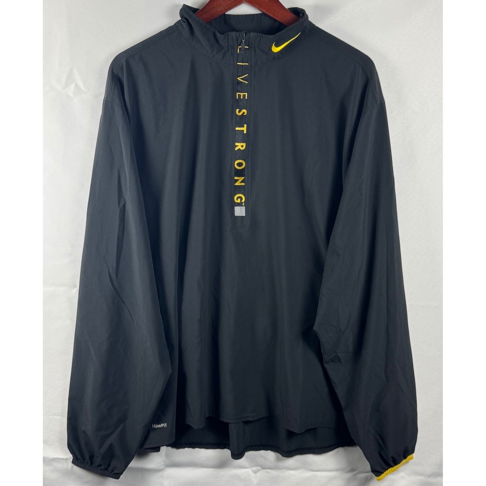 Nike Livestrong Mens XL Black Yellow Quarter Zip Windbreaker NikeFIT Jacket